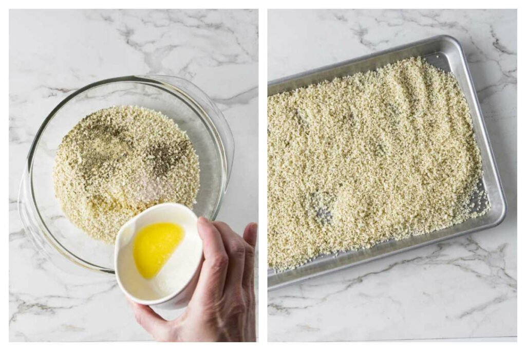 Mixing panko with seasoning and butter, then toasting it in the oven.