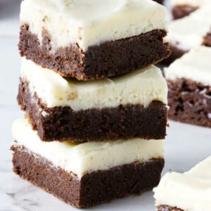 A stack of three brownies.