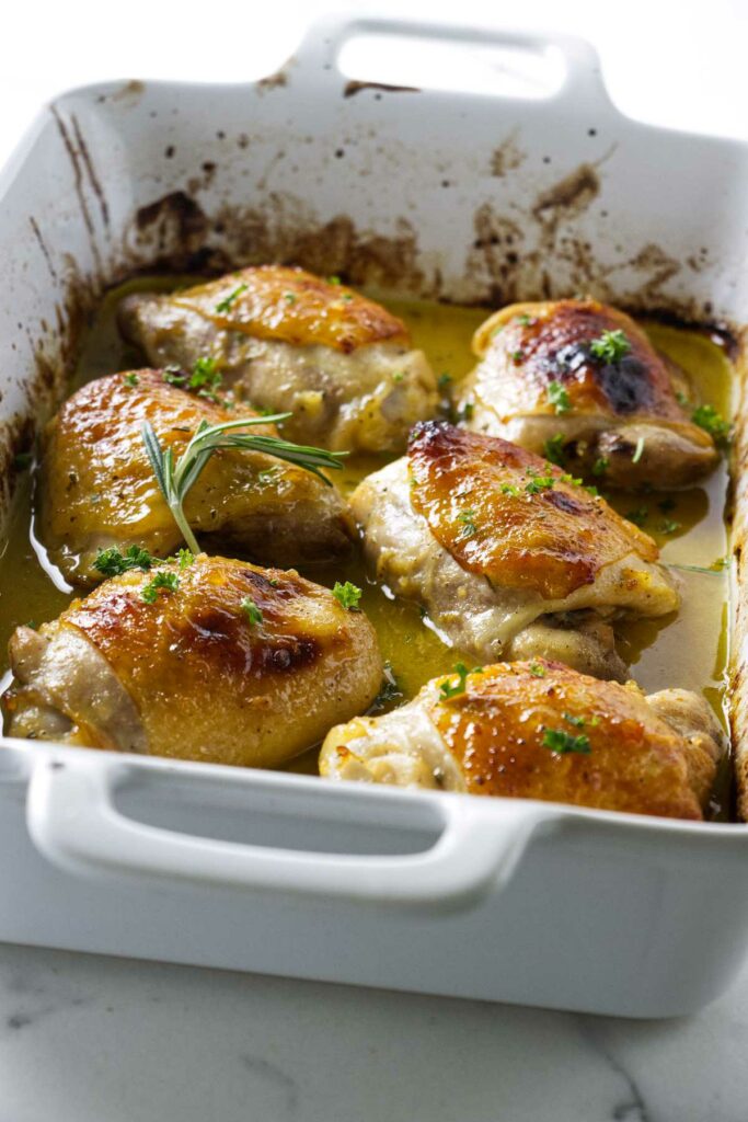 Baked chicken thighs in a honey and herb sauce.
