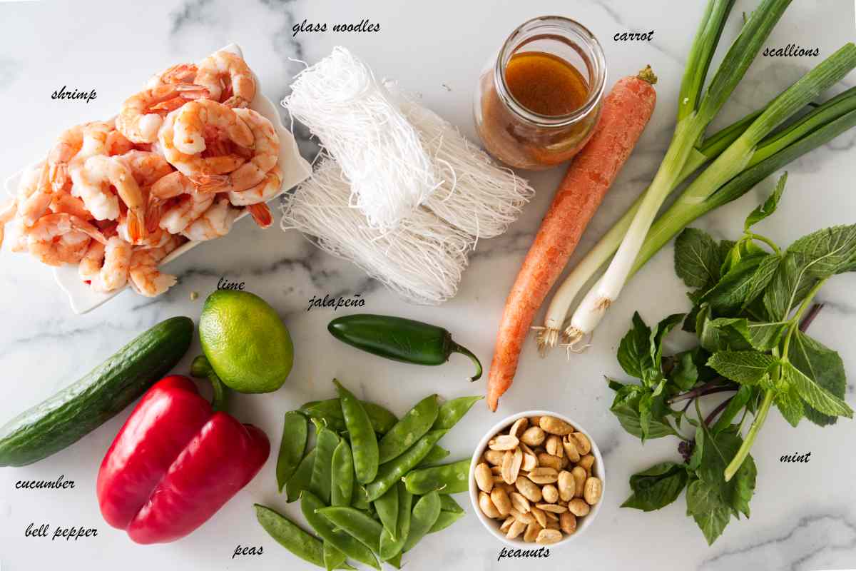 Ingredients for a glass noodle salad.