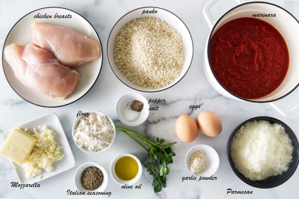Ingredients to make Olive Garden Chicken Parmesan.