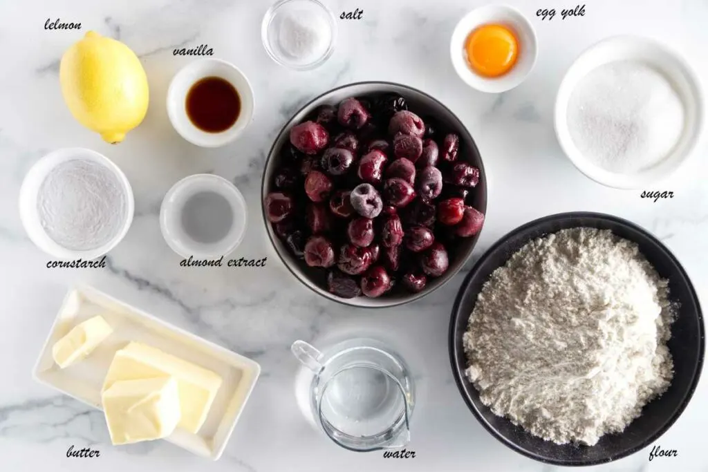 Ingredients to make cherry tarts.