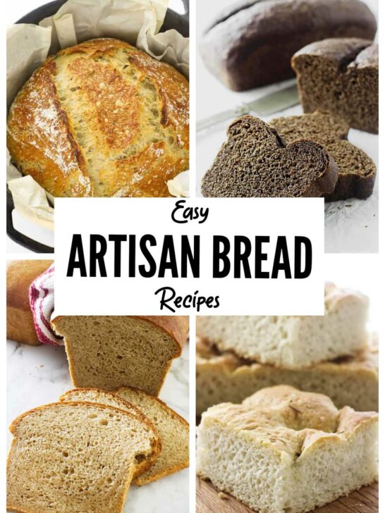 A collage of four bread recipes.