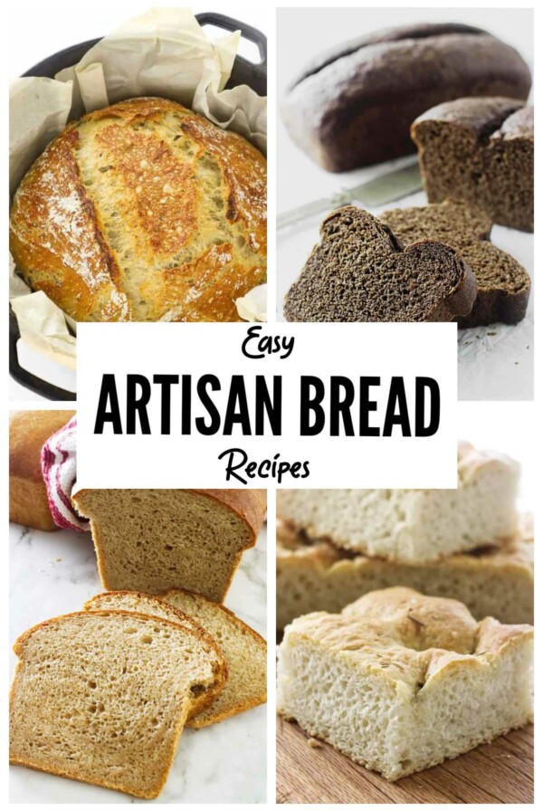 A collage of four bread recipes.