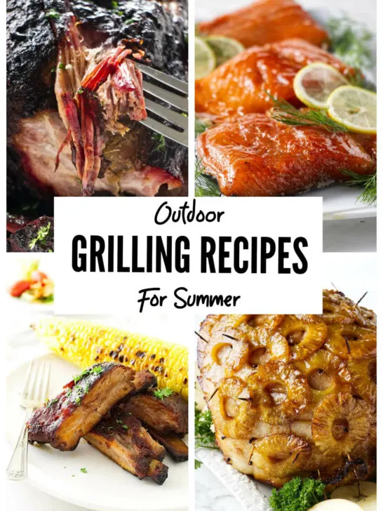 A collage of four grilling recipes.