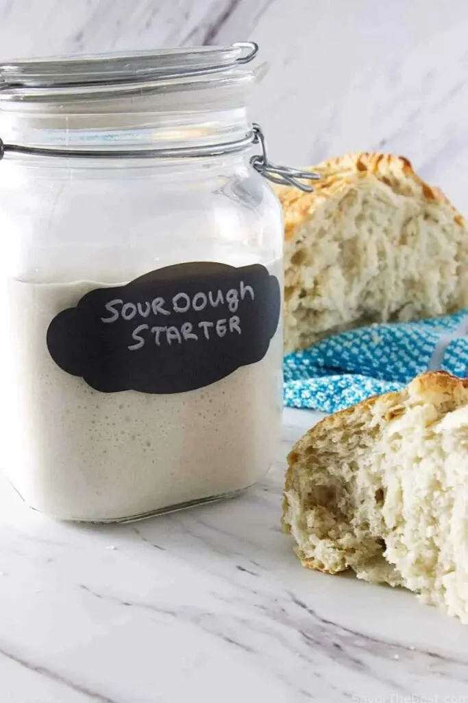 Sourdough starter in a bail jar.