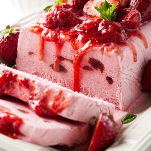 Slices of semifreddo on a serving platter.