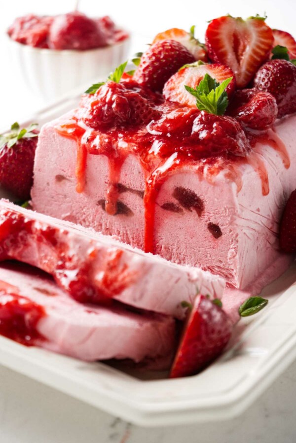 Slices of semifreddo on a serving platter.