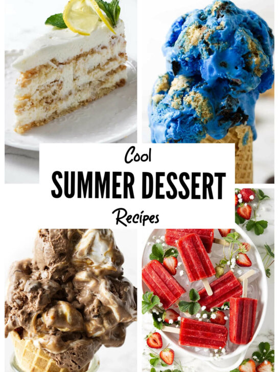 A collage of four dessert recipes.
