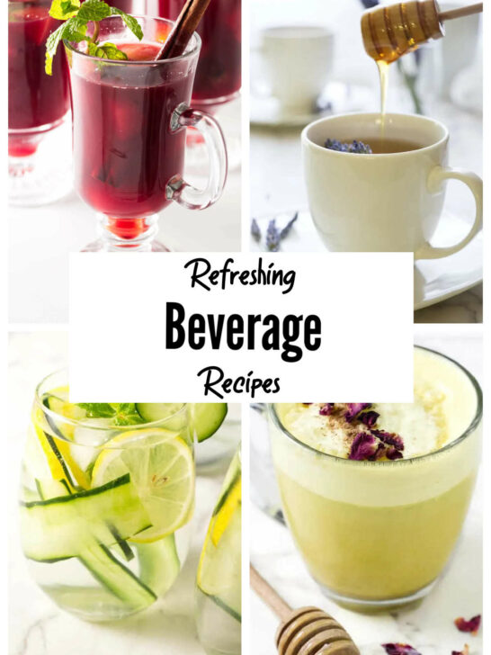 A collage with four beverages.