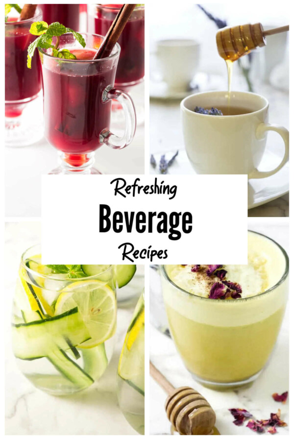 A collage with four beverages.