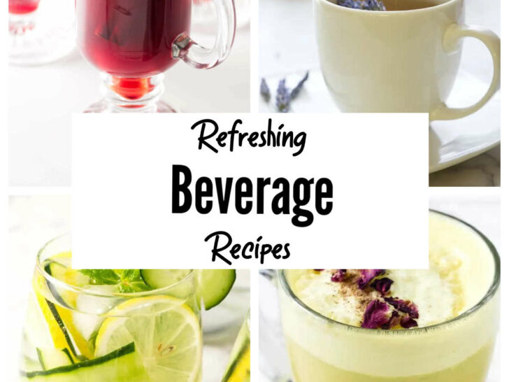 A collage with four beverages.