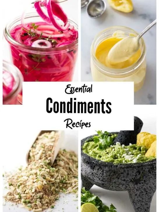A collage with four condiment recipes.