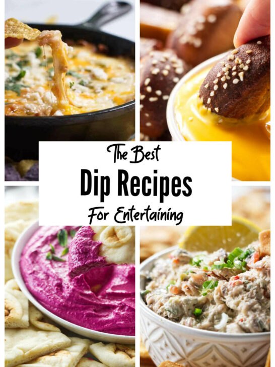 A collage of four dip recipes.