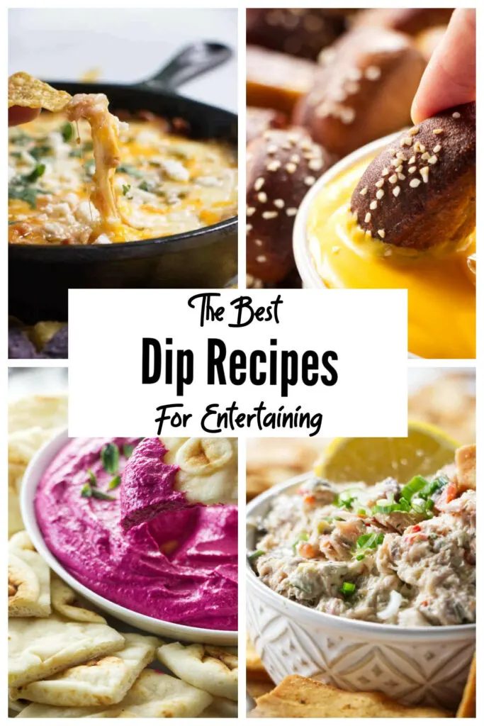 A collage of four dip recipes.