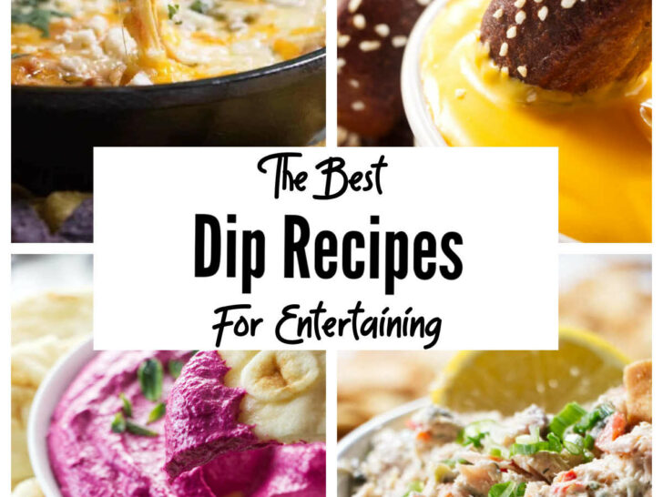 A collage of four dip recipes.