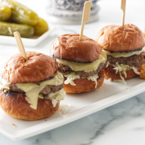 German sliders made with bratwurst and sauerkraut.