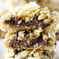 Chocolate chip potato chip cookies cut in half.