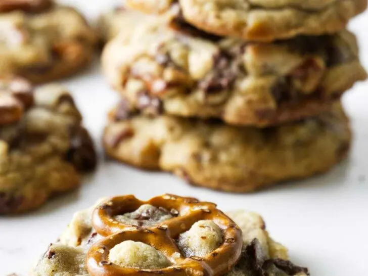 A chocolate chip cookie loaded with pretzels and caramel.