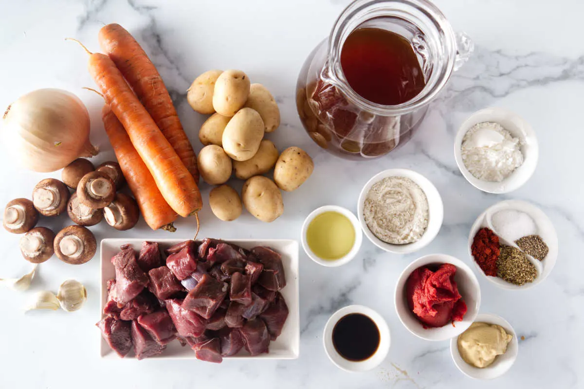 Ingredients to make elk stew.