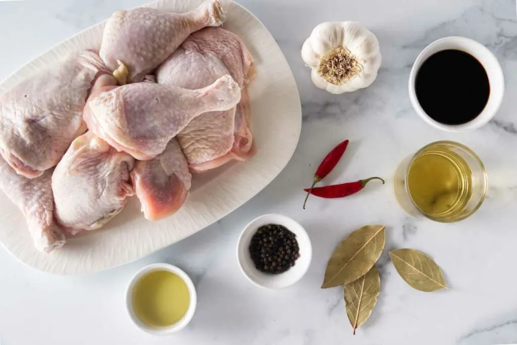 Recipe ingredients for slow cooker chicken adobo.