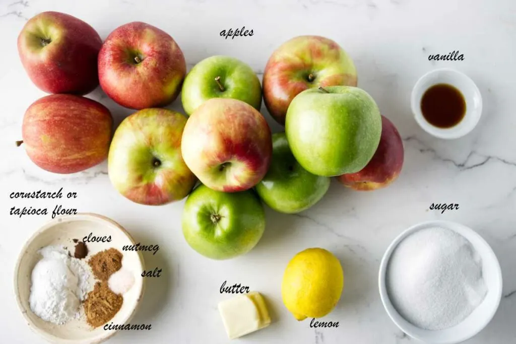 Ingredients used to make slow cooker apple pie filling.