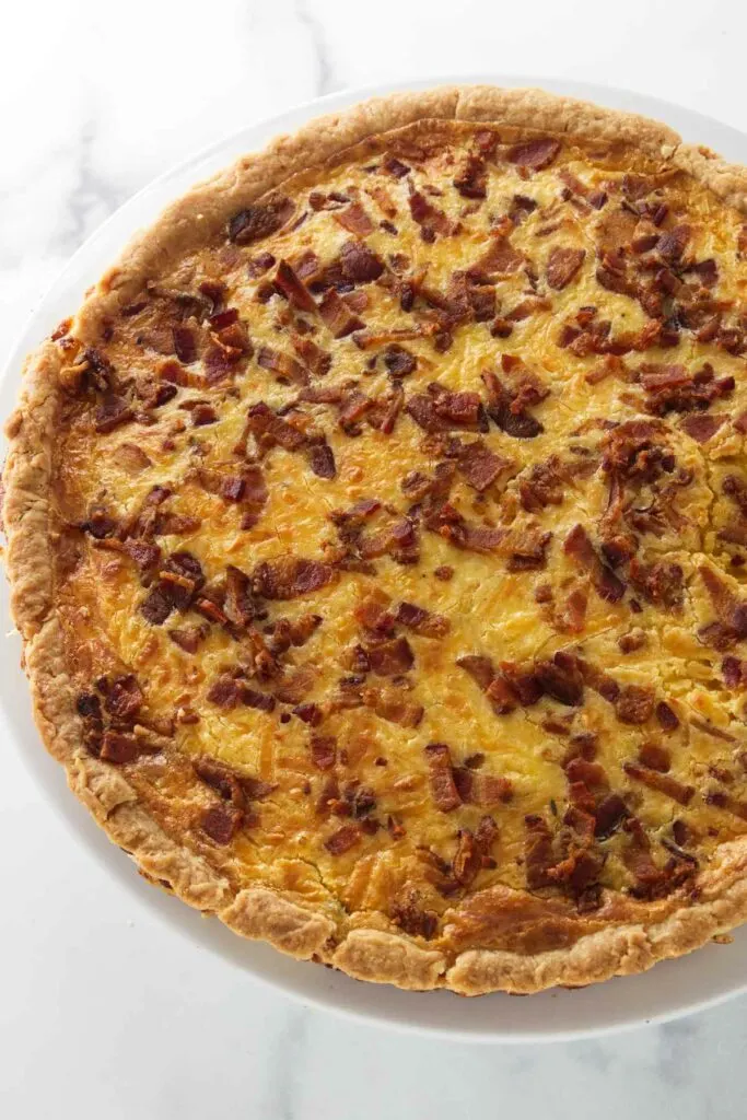 A baked caramelized onion and cheese quiche.