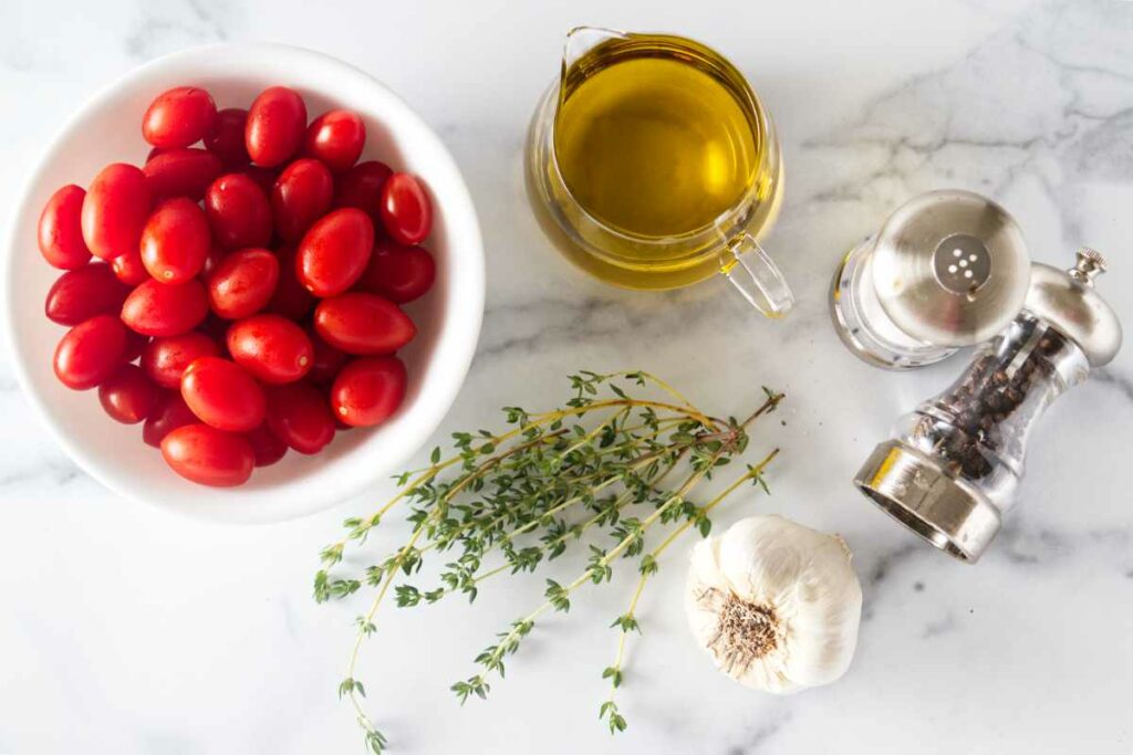 Ingredients to make tomato confit.