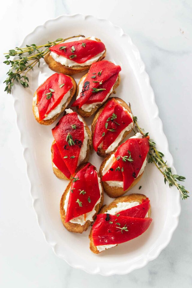 Whipped Goat Cheese Bruschetta with Roasted Red Pepper - Savor the Best