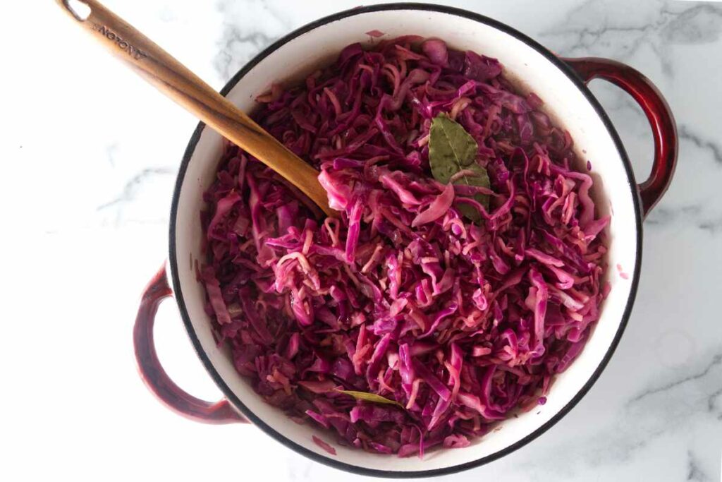 Making rotkohl in a dutch oven.