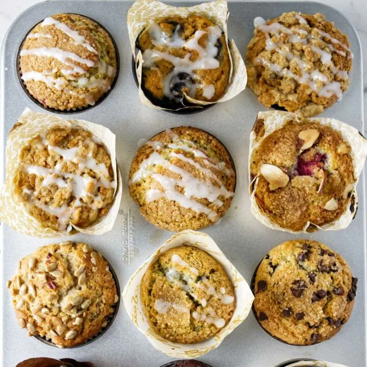 Several different muffin variations made from a basic muffin recipe.