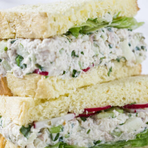 Turkey salad sandwich on white bread.