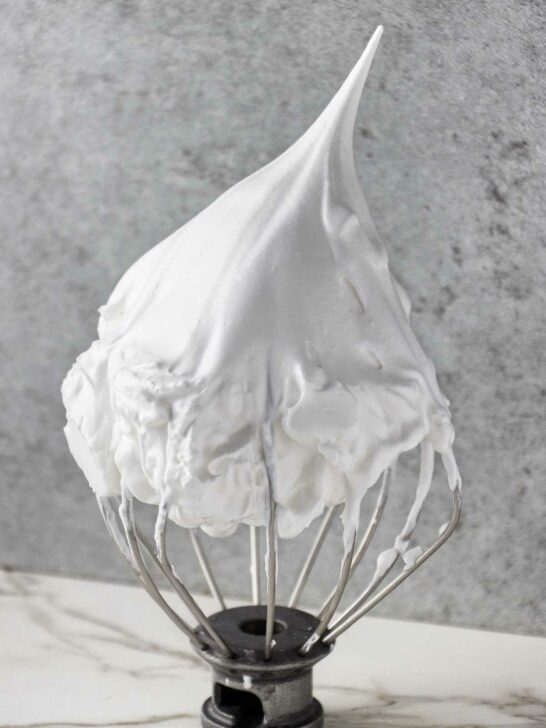 A whisk with Italian meringue.