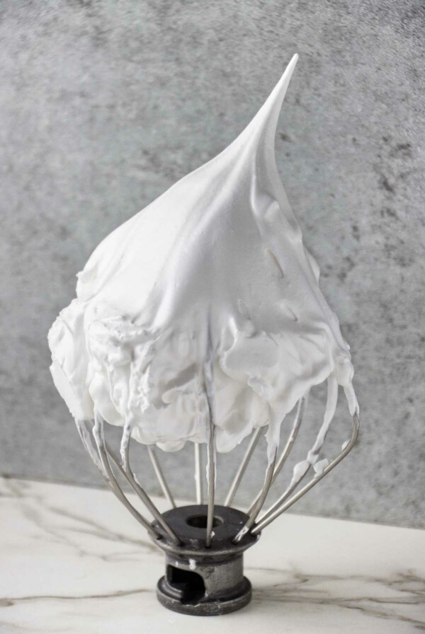 A whisk with Italian meringue.