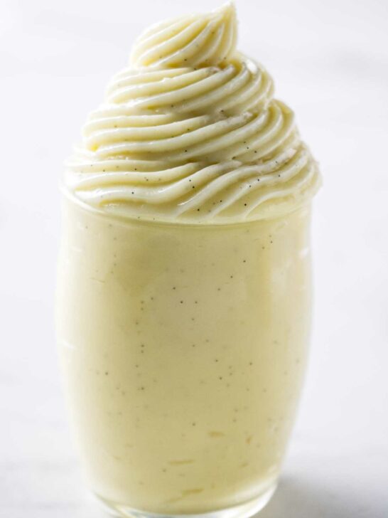 A jar filled with vanilla Crème Pâtissière.