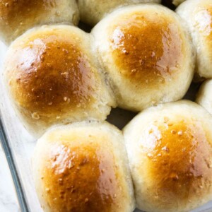 Freshly baked oat dinner rolls.