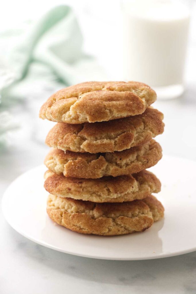 Five snickerdoodles made with brown butter.