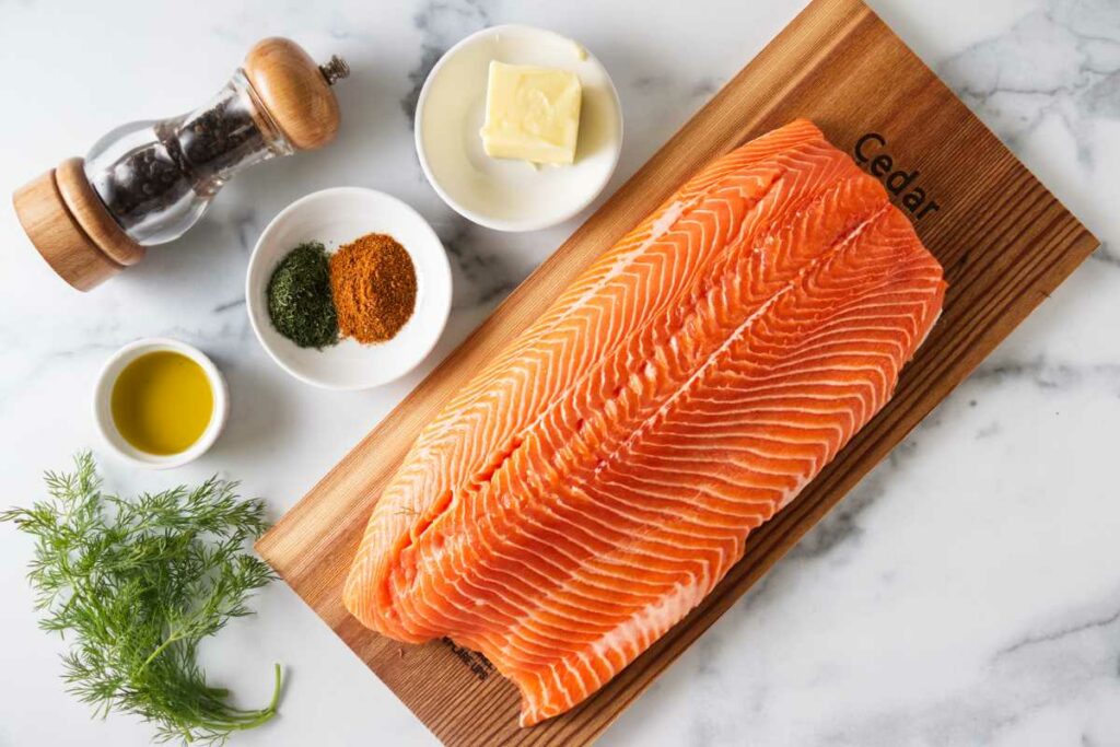 Ingredients used to make cedar plank trout.