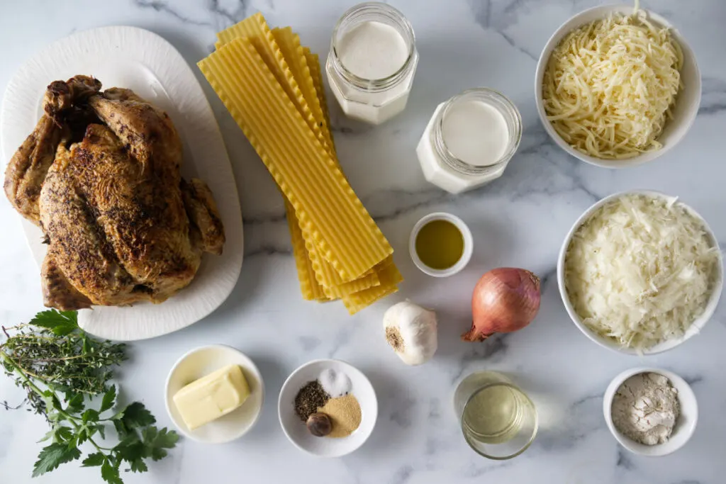 Ingredients used for chicken lasagna.