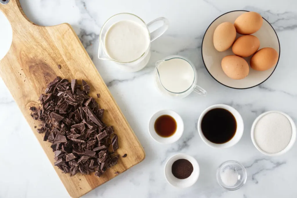 Ingredients for chocolate pots de creme.