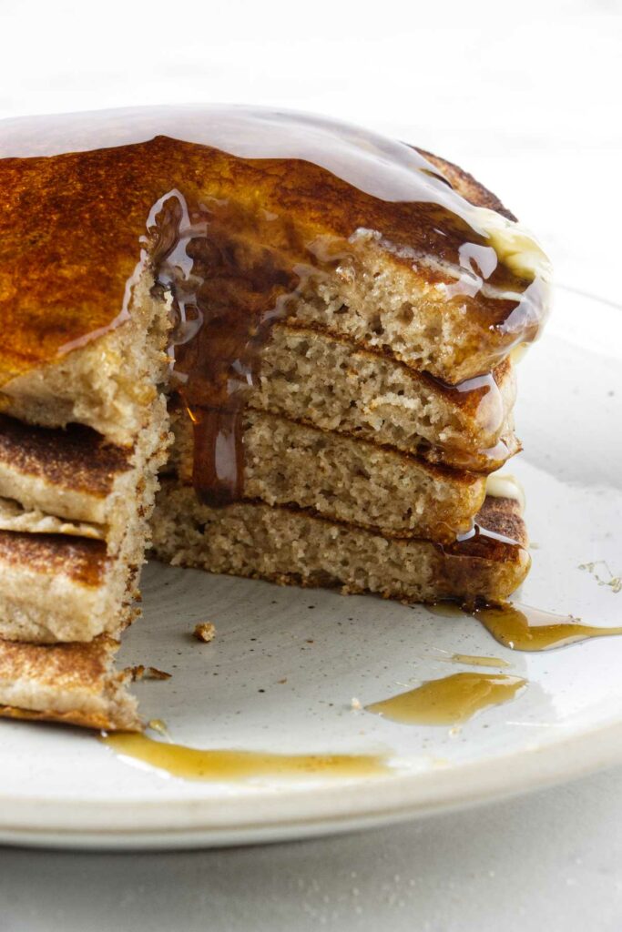 Four pancakes made with sprouted wheat.