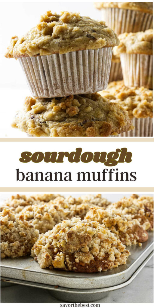 Two photos of sourdough banana muffins.