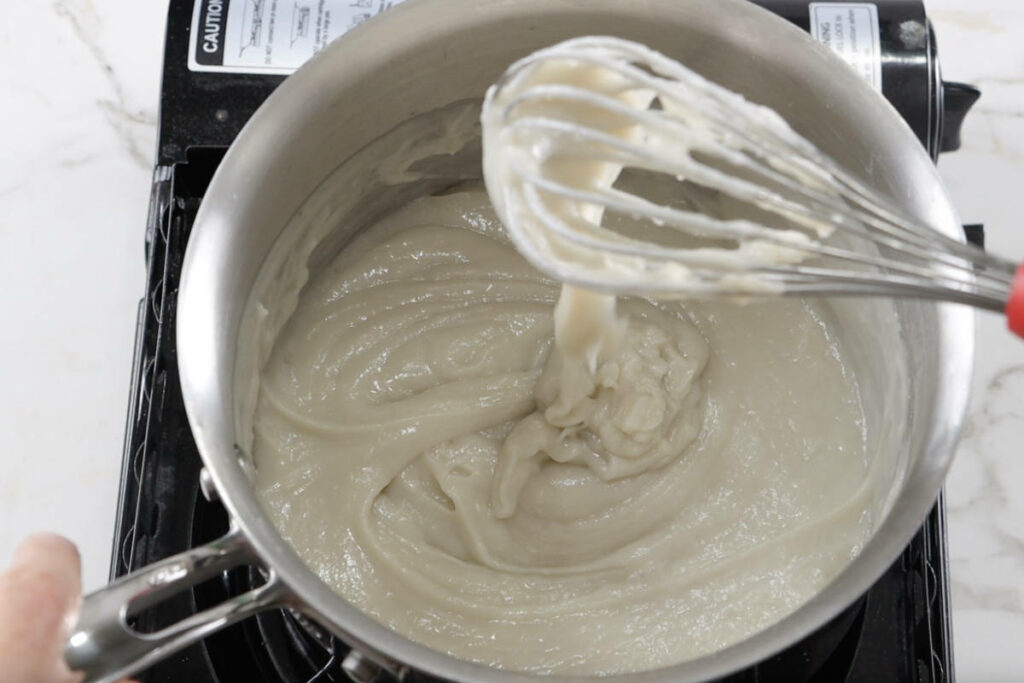 Cooking the milk and flour for the coconut buttercream.