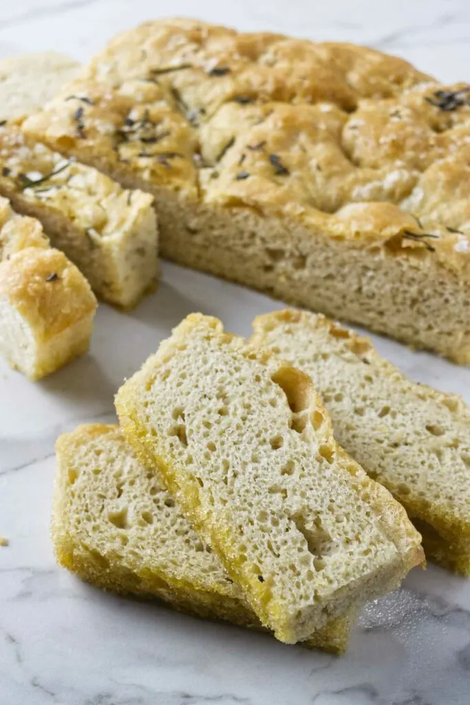 Einkorn focaccia with rosemary and thyme.