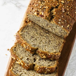 Several slices of starbucks banana nut bread.