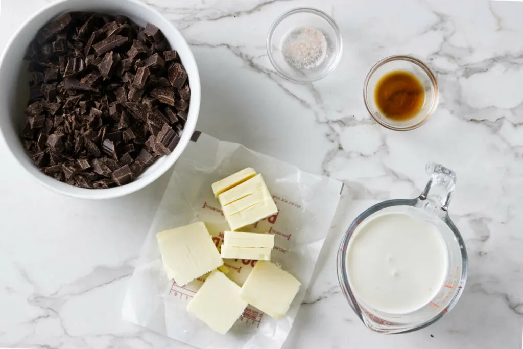 Ingredients used to make frosting for einkorn chocolate cake.