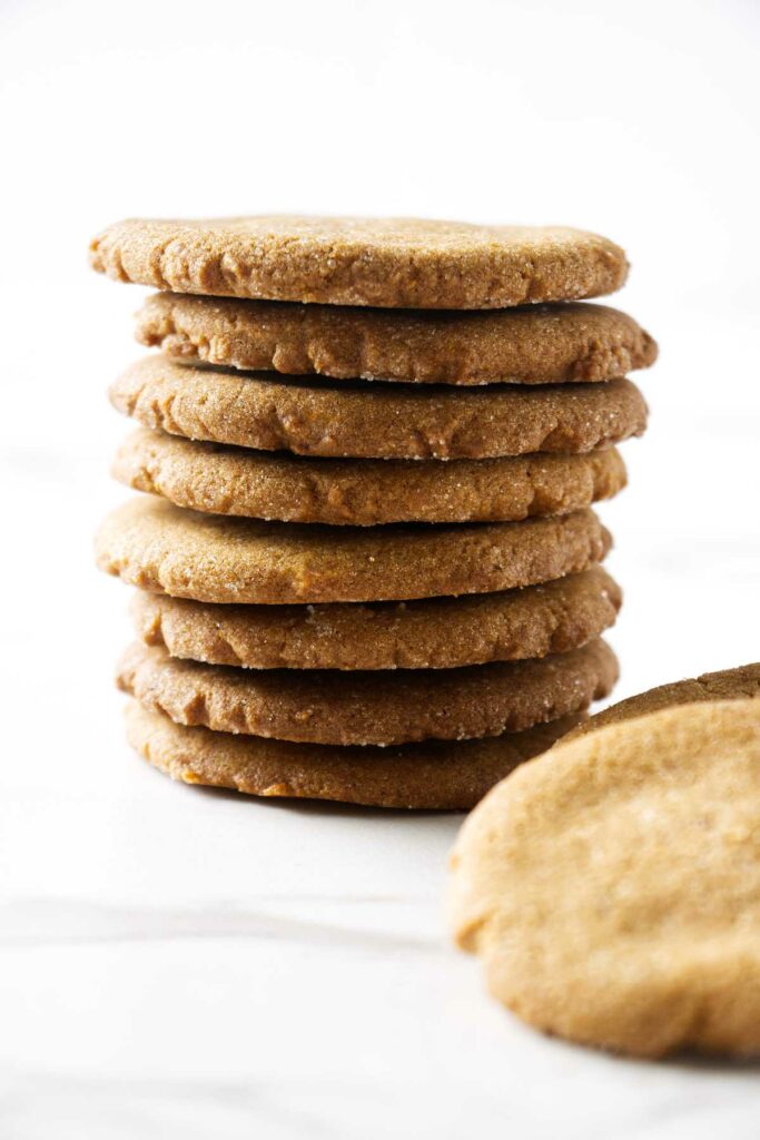 A stack of homemade gingersnap cookies.