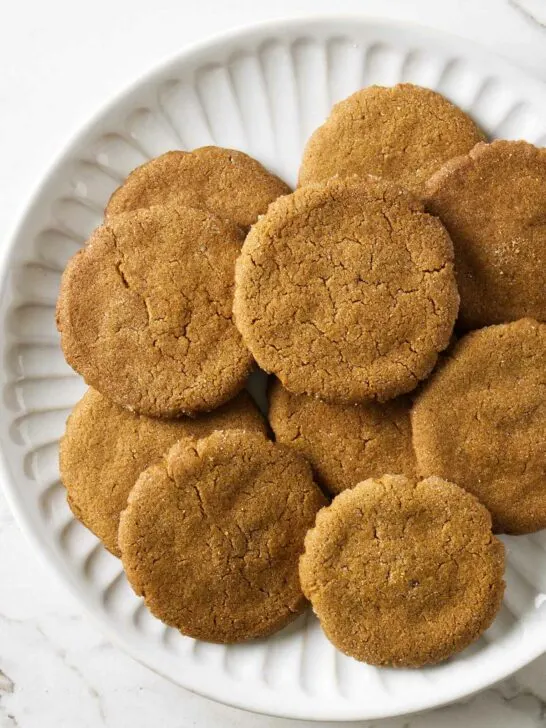 Gingersnap cookies on a plate.