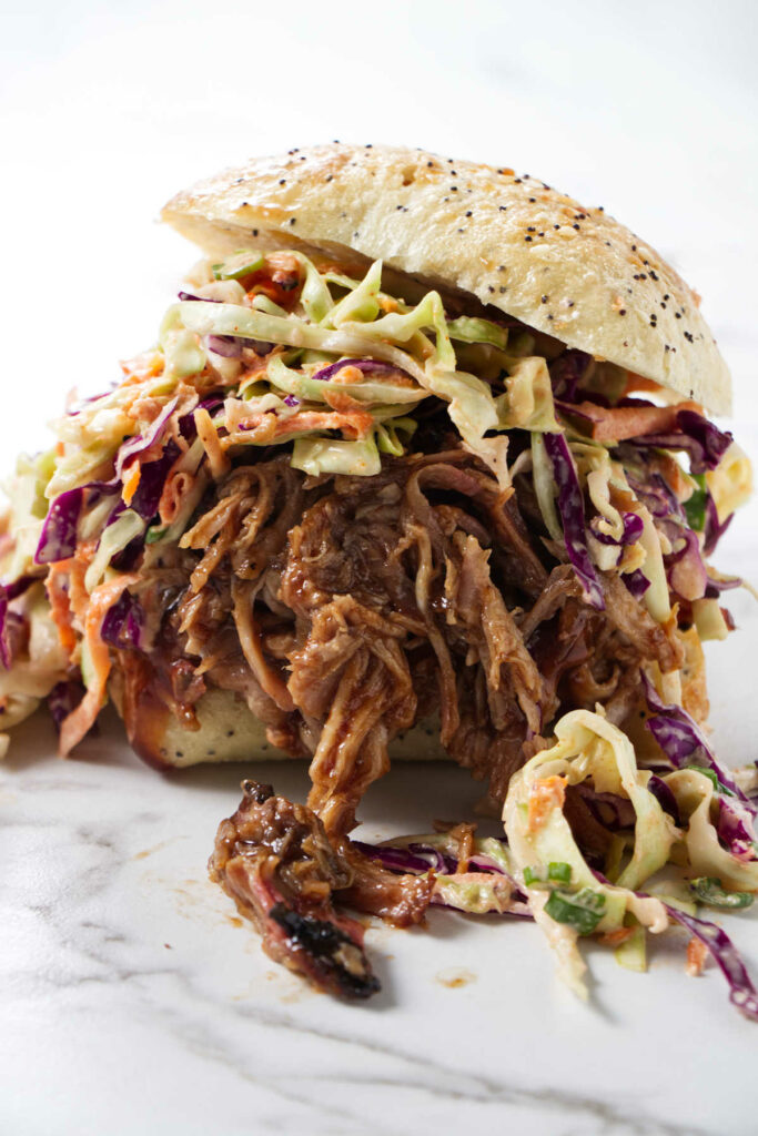 A sandwich made with the best bbq pulled pork recipe.