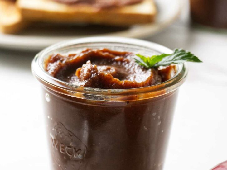 A jar of apple butter sugar free made in the crockpot.